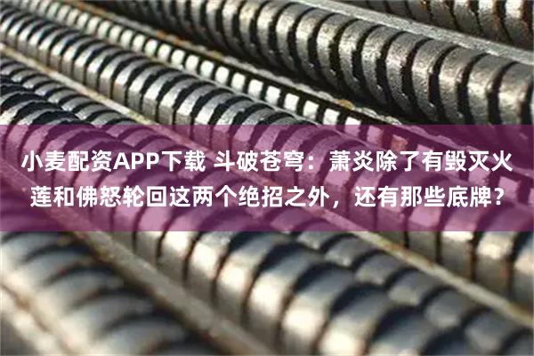 小麦配资APP下载 斗破苍穹：萧炎除了有毁灭火莲和佛怒轮回这两个绝招之外，还有那些底牌？